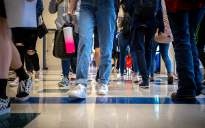 Students walking down the hall